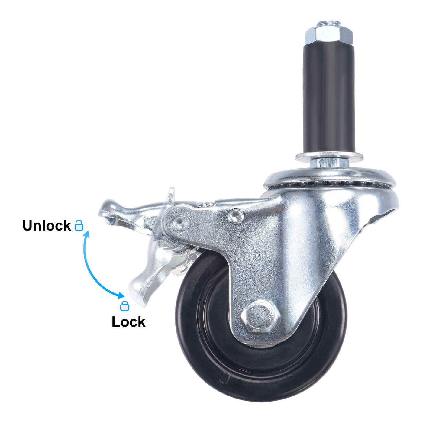 Harfington Swivel Expanding Stem Caster with Brake for Kitchen Prep Tables, Rubber