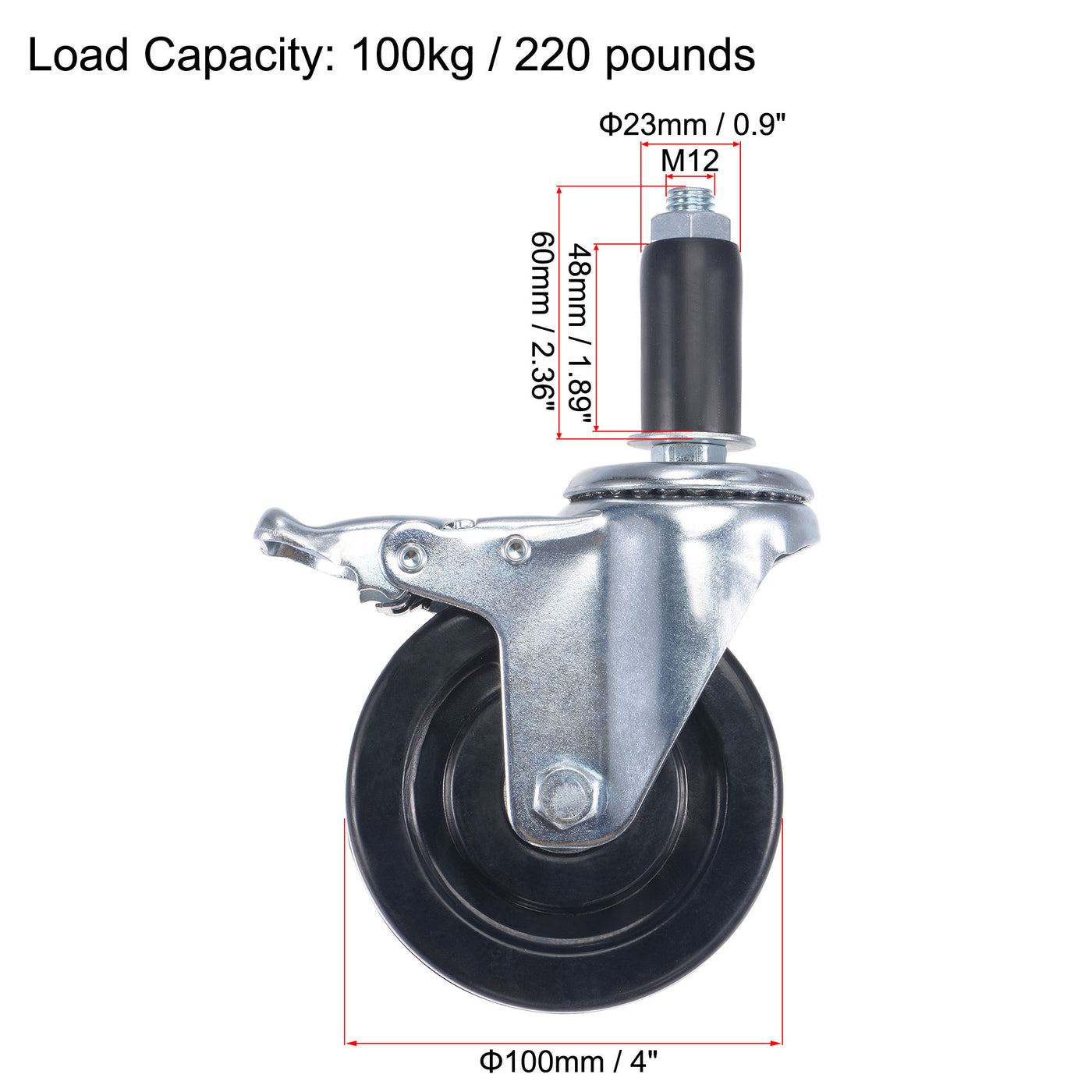 Harfington Swivel Expanding Stem Caster with Brake for Kitchen Prep Tables, Rubber