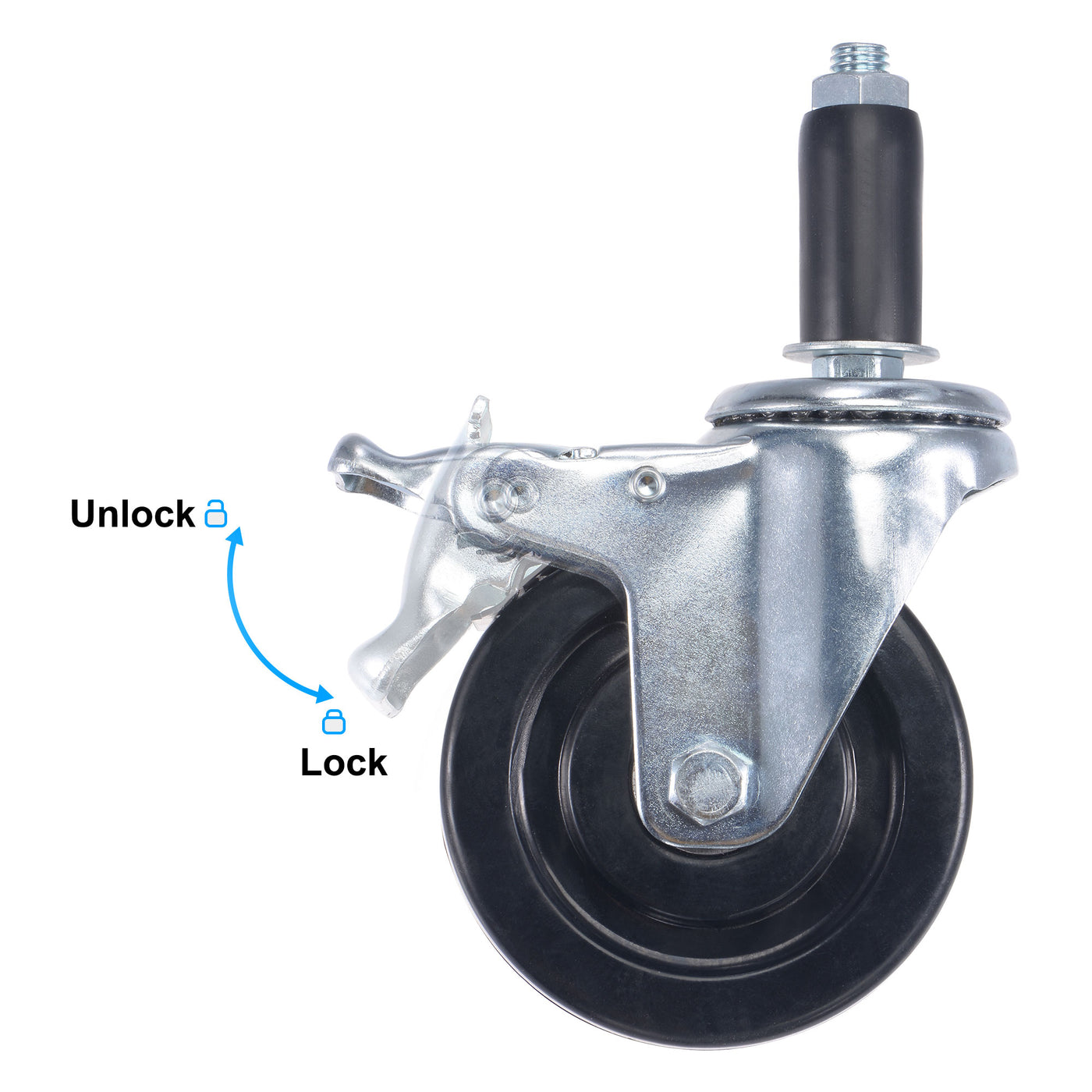 Harfington Swivel Expanding Stem Caster with Brake for Kitchen Prep Tables, Rubber