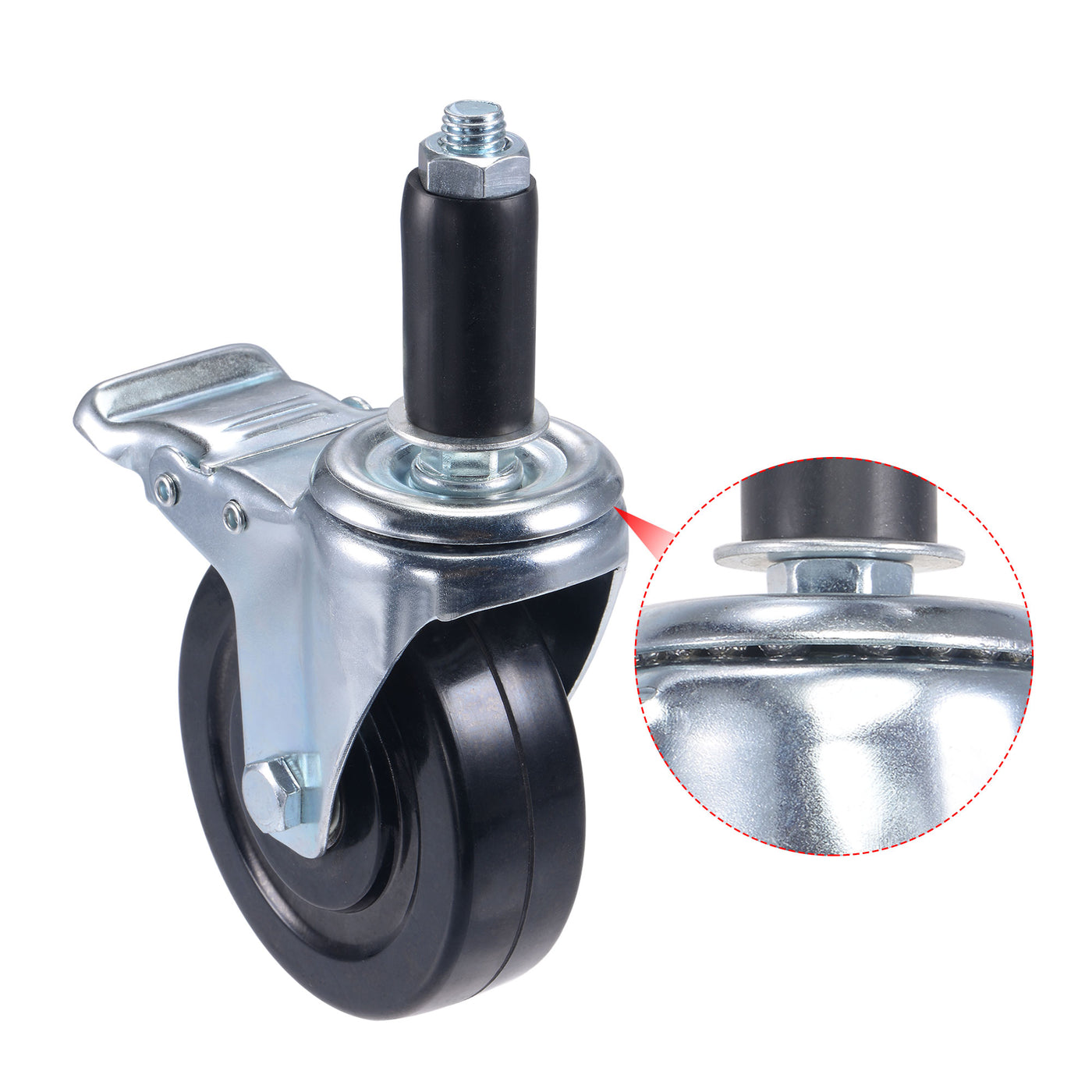 Harfington Swivel Expanding Stem Caster with Brake for Kitchen Prep Tables, Rubber