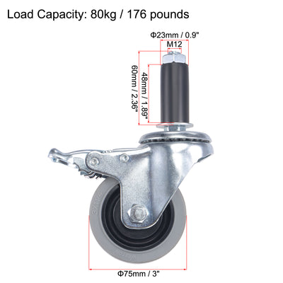 Harfington Swivel Expanding Stem Caster Anti-static with Brake for Kitchen Prep Tables, TPR