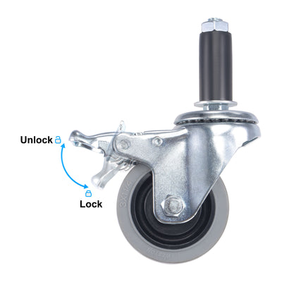 Harfington Swivel Expanding Stem Caster Anti-static with Brake for Kitchen Prep Tables, TPR