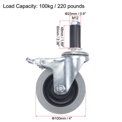 Harfington Swivel Expanding Stem Caster Anti-static with Brake for Kitchen Prep Tables, TPR