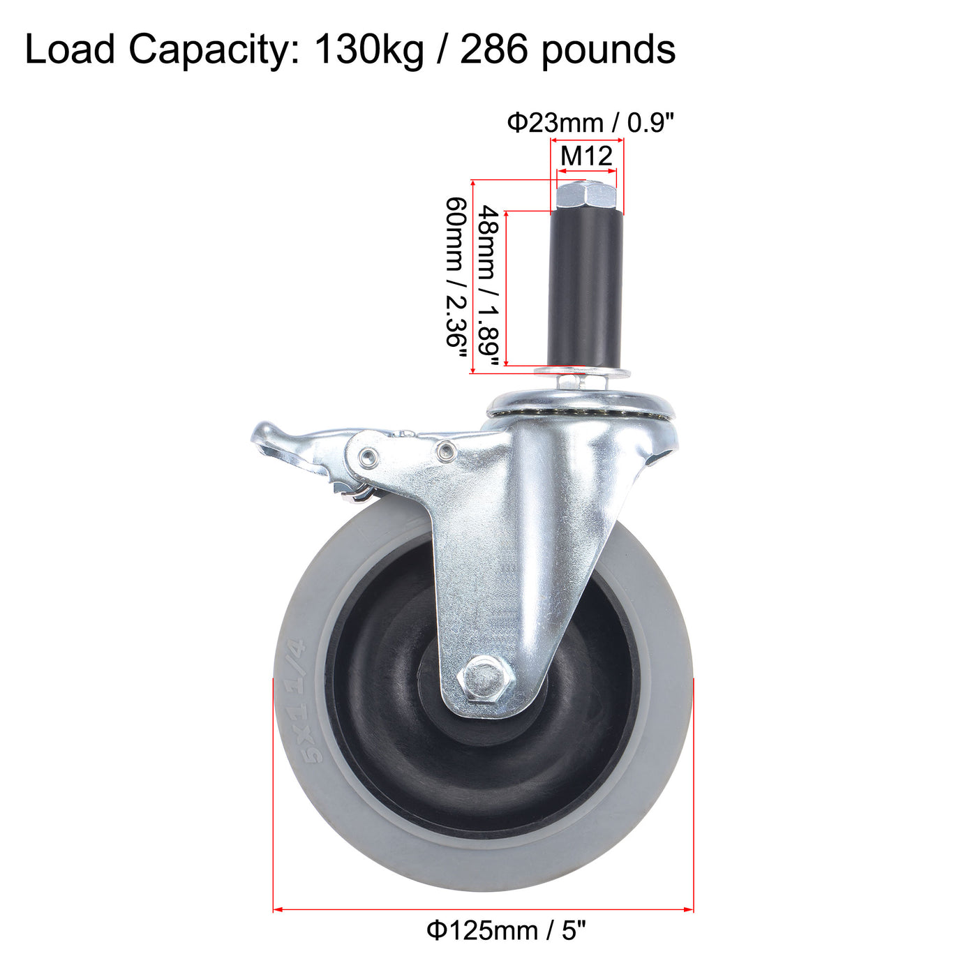 Harfington Swivel Expanding Stem Caster Anti-static with Brake for Kitchen Prep Tables, TPR
