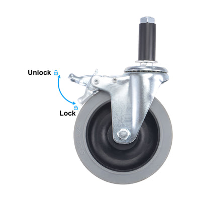 Harfington Swivel Expanding Stem Caster Anti-static with Brake for Kitchen Prep Tables, TPR
