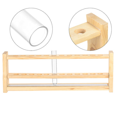 Harfington 12Pcs PS Plastic Test Tubes with 1 wooden Tube Rack, Round Base, 16x100mm, Storage Container for Scientific Experiments