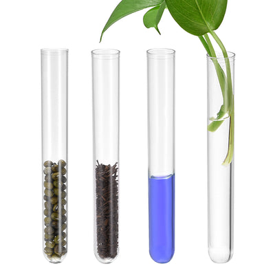 Harfington 12Pcs PS Plastic Test Tubes with 1 wooden Tube Rack, Round Base, 16x100mm, Storage Container for Scientific Experiments