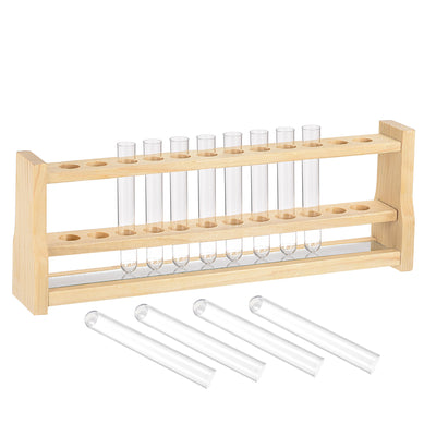 Harfington 12Pcs PS Plastic Test Tubes with 1 wooden Tube Rack, Round Base, 16x100mm, Storage Container for Scientific Experiments