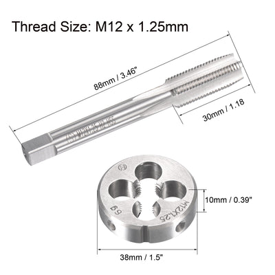 Harfington M12 x 1.25mm Metric Tap and Die Set HSS Machine Thread Tap with Round Die