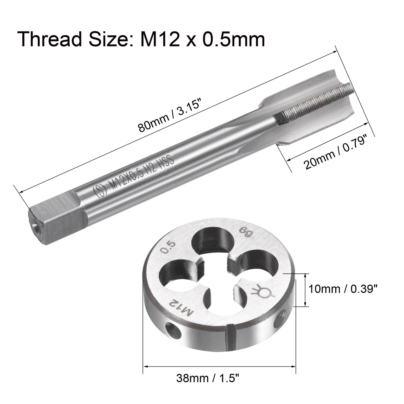 Harfington M12 x 0.5mm Metric Tap and Die Set HSS Machine Thread Tap with Round Die