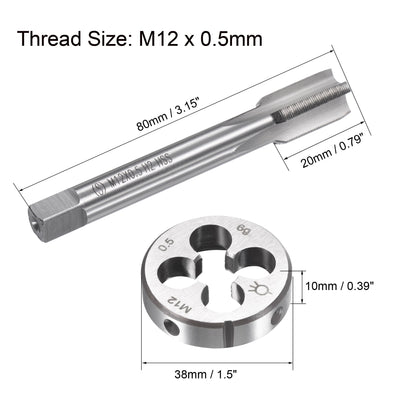 Harfington M12 x 0.5mm Metric Tap and Die Set HSS Machine Thread Tap with Round Die