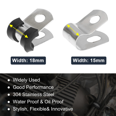 Harfington 10pcs R Shape Automotive 304 Stainless Steel Cable Clamp Rubber Cushioned Metal Clamp Fastener for Tube Pipe Wire Installation