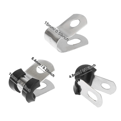 Harfington 10pcs R Shape Automotive 304 Stainless Steel Cable Clamp Rubber Cushioned Metal Clamp Fastener for Tube Pipe Wire Installation