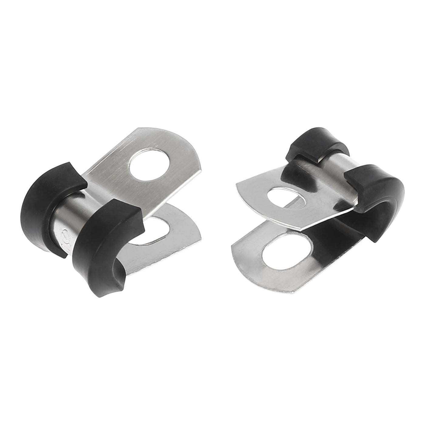 Harfington 10pcs R Shape Automotive 304 Stainless Steel Cable Clamp Rubber Cushioned Metal Clamp Fastener for Tube Pipe Wire Installation