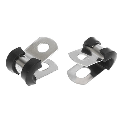 Harfington 10pcs R Shape Automotive 304 Stainless Steel Cable Clamp Rubber Cushioned Metal Clamp Fastener for Tube Pipe Wire Installation