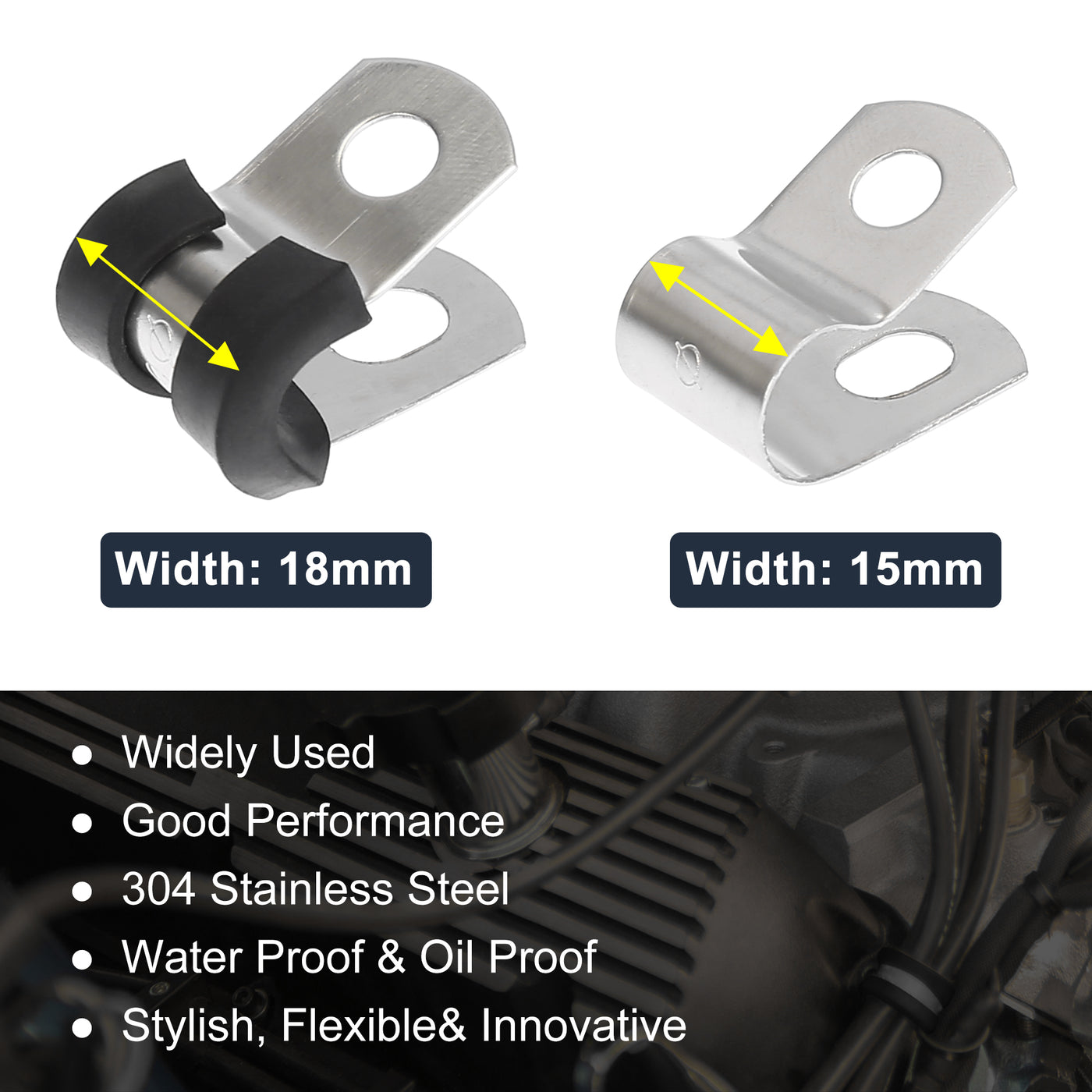 Harfington 10pcs R Shape Automotive 304 Stainless Steel Cable Clamp Rubber Cushioned Metal Clamp Fastener for Tube Pipe Wire Installation