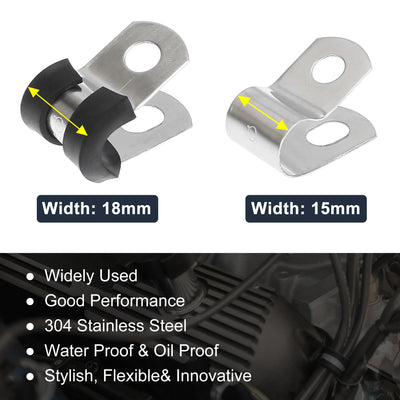 Harfington 10pcs R Shape Automotive 304 Stainless Steel Cable Clamp Rubber Cushioned Metal Clamp Fastener for Tube Pipe Wire Installation