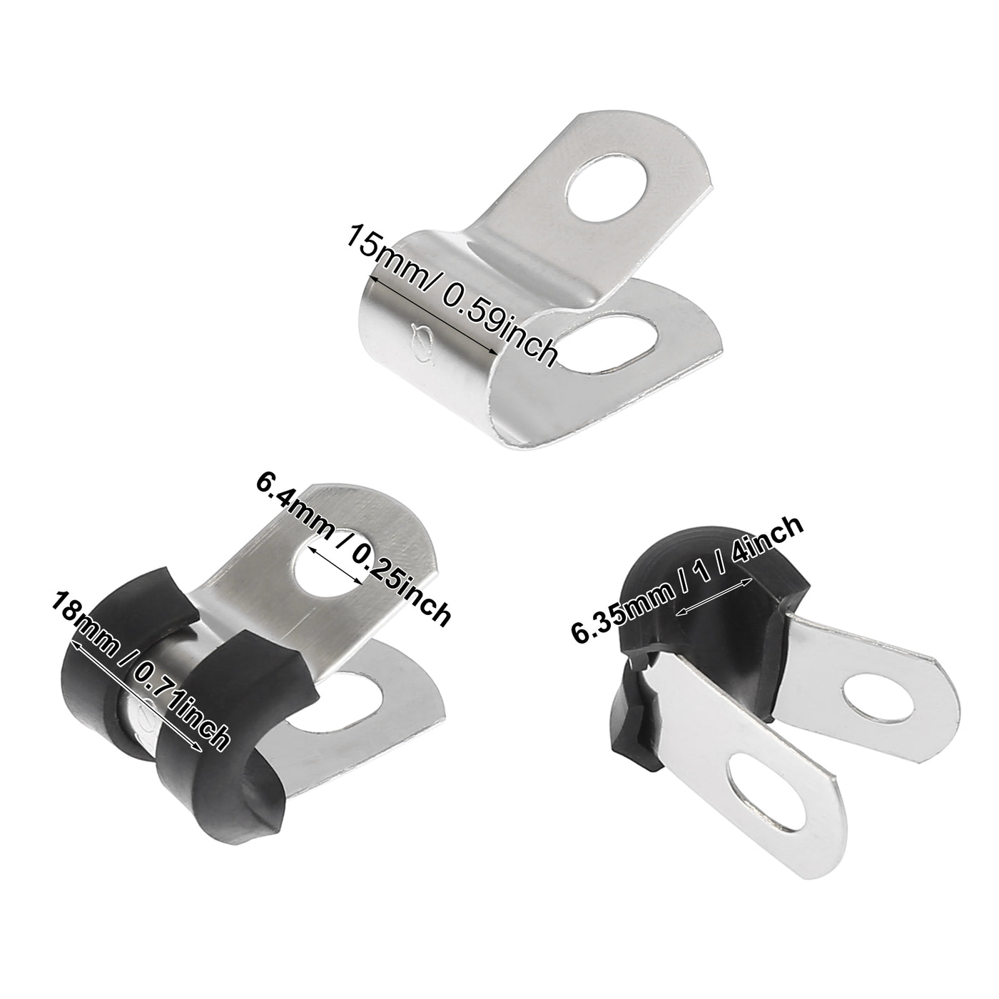 Harfington 10pcs R Shape Automotive 304 Stainless Steel Cable Clamp Rubber Cushioned Metal Clamp Fastener for Tube Pipe Wire Installation