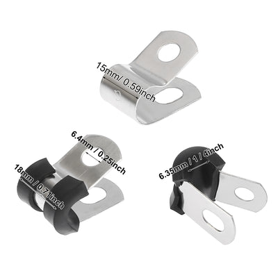 Harfington 10pcs R Shape Automotive 304 Stainless Steel Cable Clamp Rubber Cushioned Metal Clamp Fastener for Tube Pipe Wire Installation