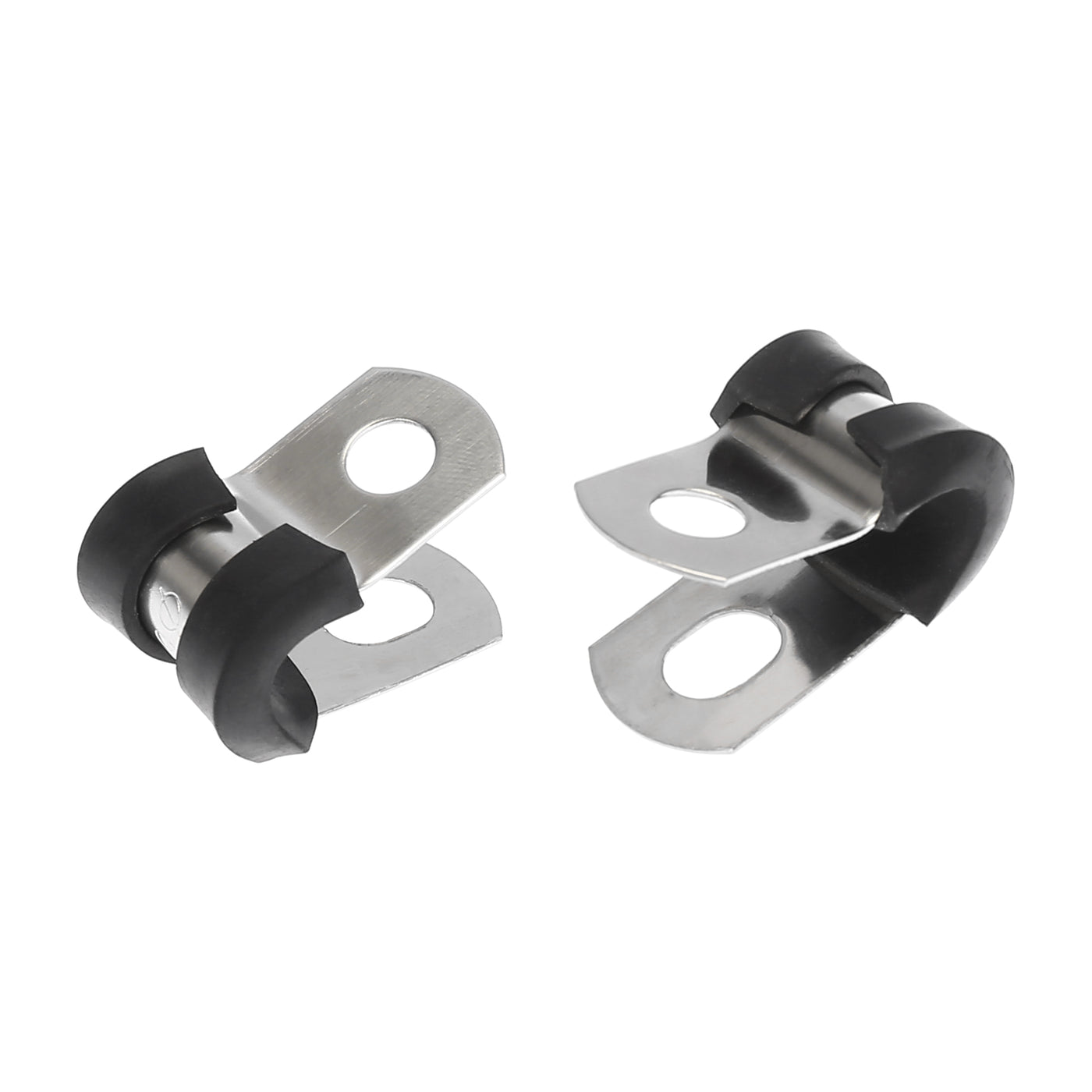 Harfington 10pcs R Shape Automotive 304 Stainless Steel Cable Clamp Rubber Cushioned Metal Clamp Fastener for Tube Pipe Wire Installation