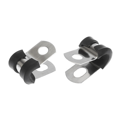 Harfington 10pcs R Shape Automotive 304 Stainless Steel Cable Clamp Rubber Cushioned Metal Clamp Fastener for Tube Pipe Wire Installation