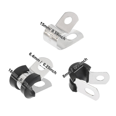 Harfington 10pcs R Shape Automotive 304 Stainless Steel Cable Clamp Rubber Cushioned Metal Clamp Fastener for Tube Pipe Wire Installation