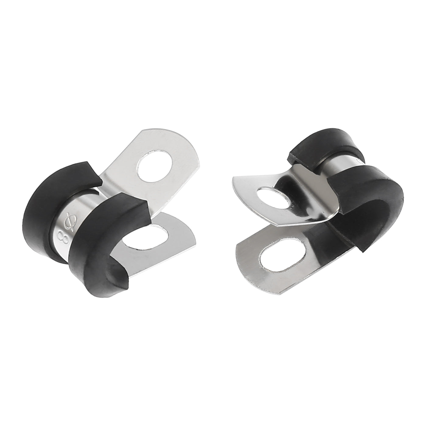Harfington 10pcs R Shape Automotive 304 Stainless Steel Cable Clamp Rubber Cushioned Metal Clamp Fastener for Tube Pipe Wire Installation