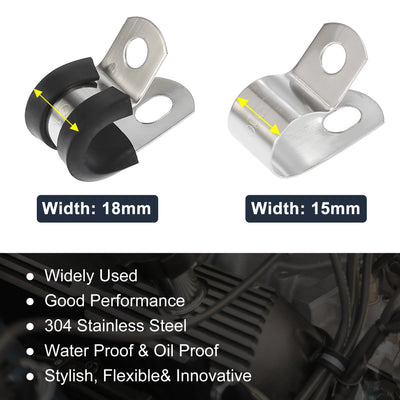 Harfington 10pcs R Shape Automotive 304 Stainless Steel Cable Clamp Rubber Cushioned Metal Clamp Fastener for Tube Pipe Wire Installation