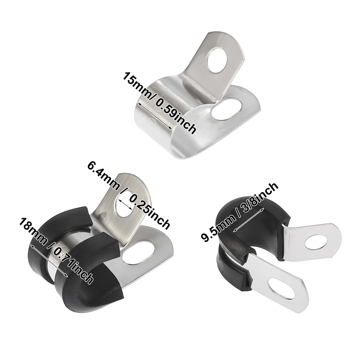 Harfington 10pcs R Shape Automotive 304 Stainless Steel Cable Clamp Rubber Cushioned Metal Clamp Fastener for Tube Pipe Wire Installation