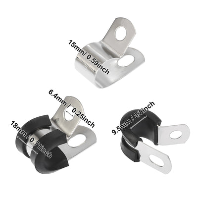 Harfington 10pcs R Shape Automotive 304 Stainless Steel Cable Clamp Rubber Cushioned Metal Clamp Fastener for Tube Pipe Wire Installation