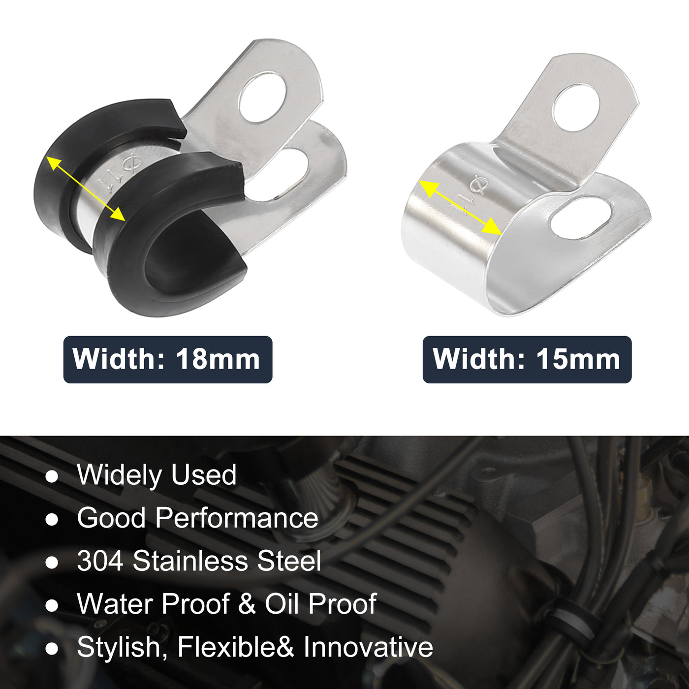 Harfington 10pcs R Shape Automotive 304 Stainless Steel Cable Clamp Rubber Cushioned Metal Clamp Fastener for Tube Pipe Wire Installation