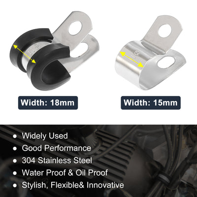 Harfington 10pcs R Shape Automotive 304 Stainless Steel Cable Clamp Rubber Cushioned Metal Clamp Fastener for Tube Pipe Wire Installation