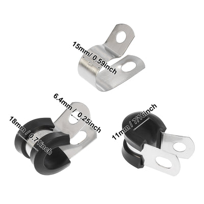Harfington 10pcs R Shape Automotive 304 Stainless Steel Cable Clamp Rubber Cushioned Metal Clamp Fastener for Tube Pipe Wire Installation