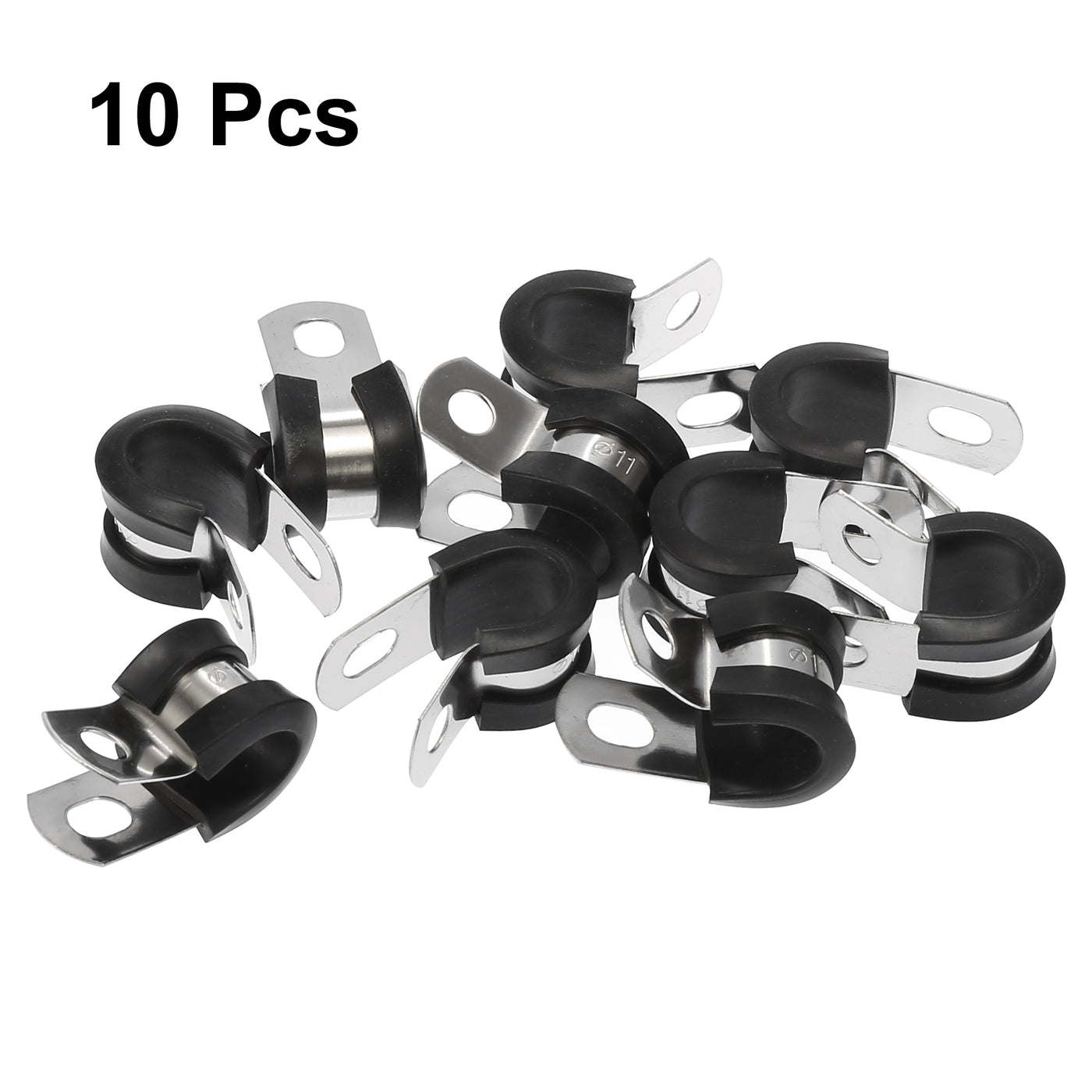 Harfington 10pcs R Shape Automotive 304 Stainless Steel Cable Clamp Rubber Cushioned Metal Clamp Fastener for Tube Pipe Wire Installation