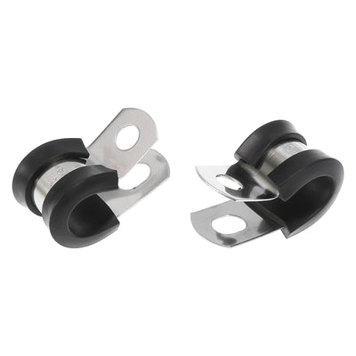 Harfington 10pcs R Shape Automotive 304 Stainless Steel Cable Clamp Rubber Cushioned Metal Clamp Fastener for Tube Pipe Wire Installation