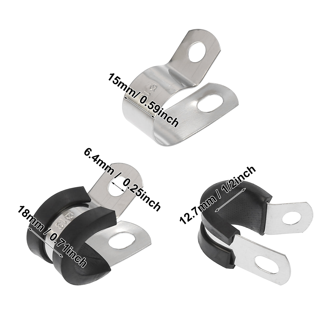 Harfington 10pcs R Shape Automotive 304 Stainless Steel Cable Clamp Rubber Cushioned Metal Clamp Fastener for Tube Pipe Wire Installation