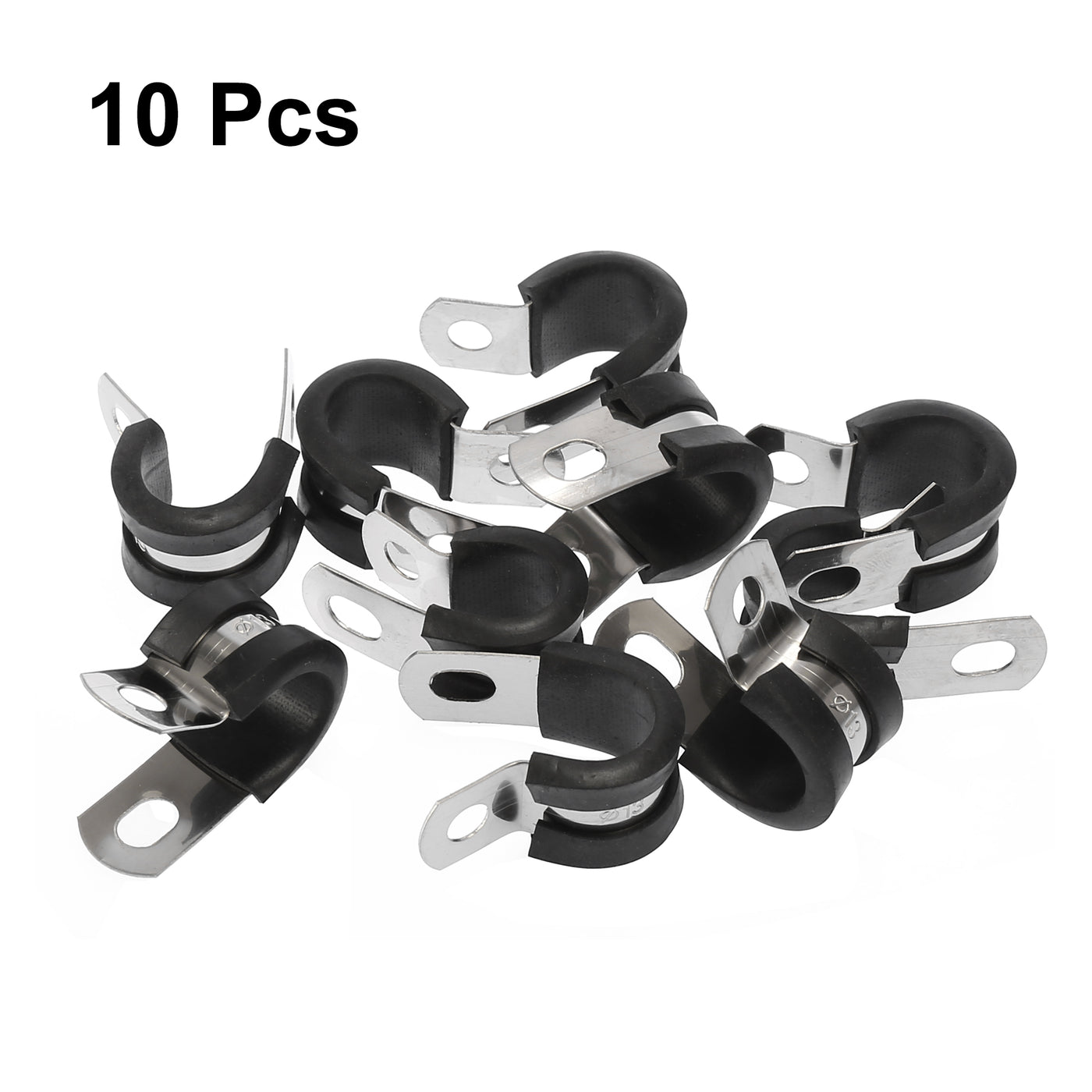 Harfington 10pcs R Shape Automotive 304 Stainless Steel Cable Clamp Rubber Cushioned Metal Clamp Fastener for Tube Pipe Wire Installation