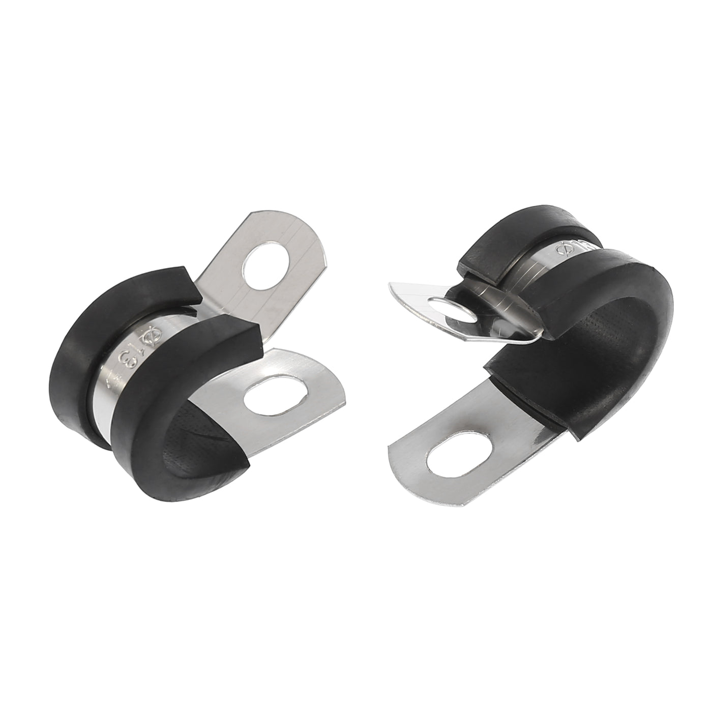 Harfington 10pcs R Shape Automotive 304 Stainless Steel Cable Clamp Rubber Cushioned Metal Clamp Fastener for Tube Pipe Wire Installation