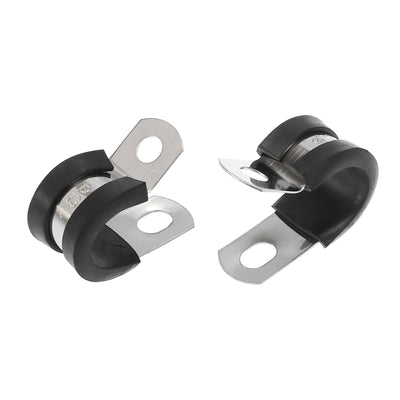 Harfington 10pcs R Shape Automotive 304 Stainless Steel Cable Clamp Rubber Cushioned Metal Clamp Fastener for Tube Pipe Wire Installation