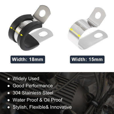 Harfington 10pcs R Shape Automotive 304 Stainless Steel Cable Clamp Rubber Cushioned Metal Clamp Fastener for Tube Pipe Wire Installation