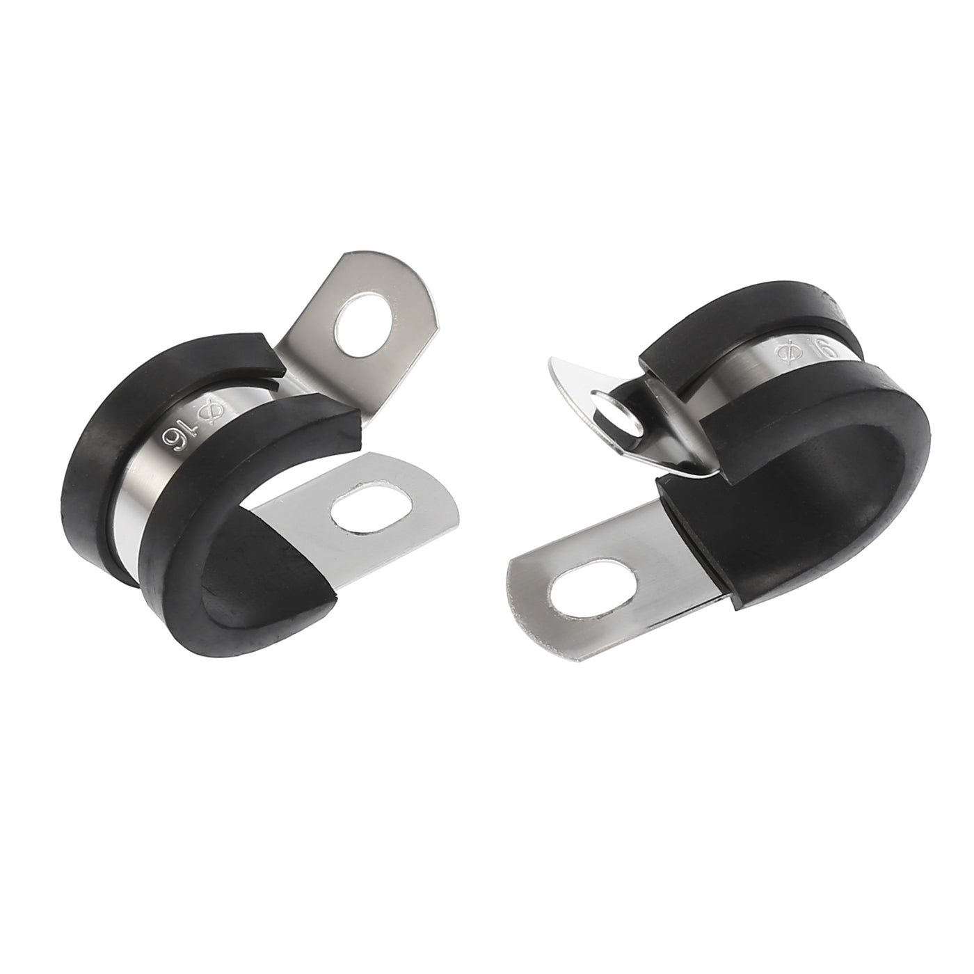 Harfington 10pcs R Shape Automotive 304 Stainless Steel Cable Clamp Rubber Cushioned Metal Clamp Fastener for Tube Pipe Wire Installation