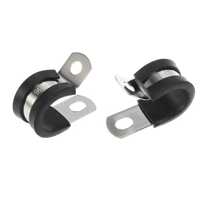 Harfington 10pcs R Shape Automotive 304 Stainless Steel Cable Clamp Rubber Cushioned Metal Clamp Fastener for Tube Pipe Wire Installation