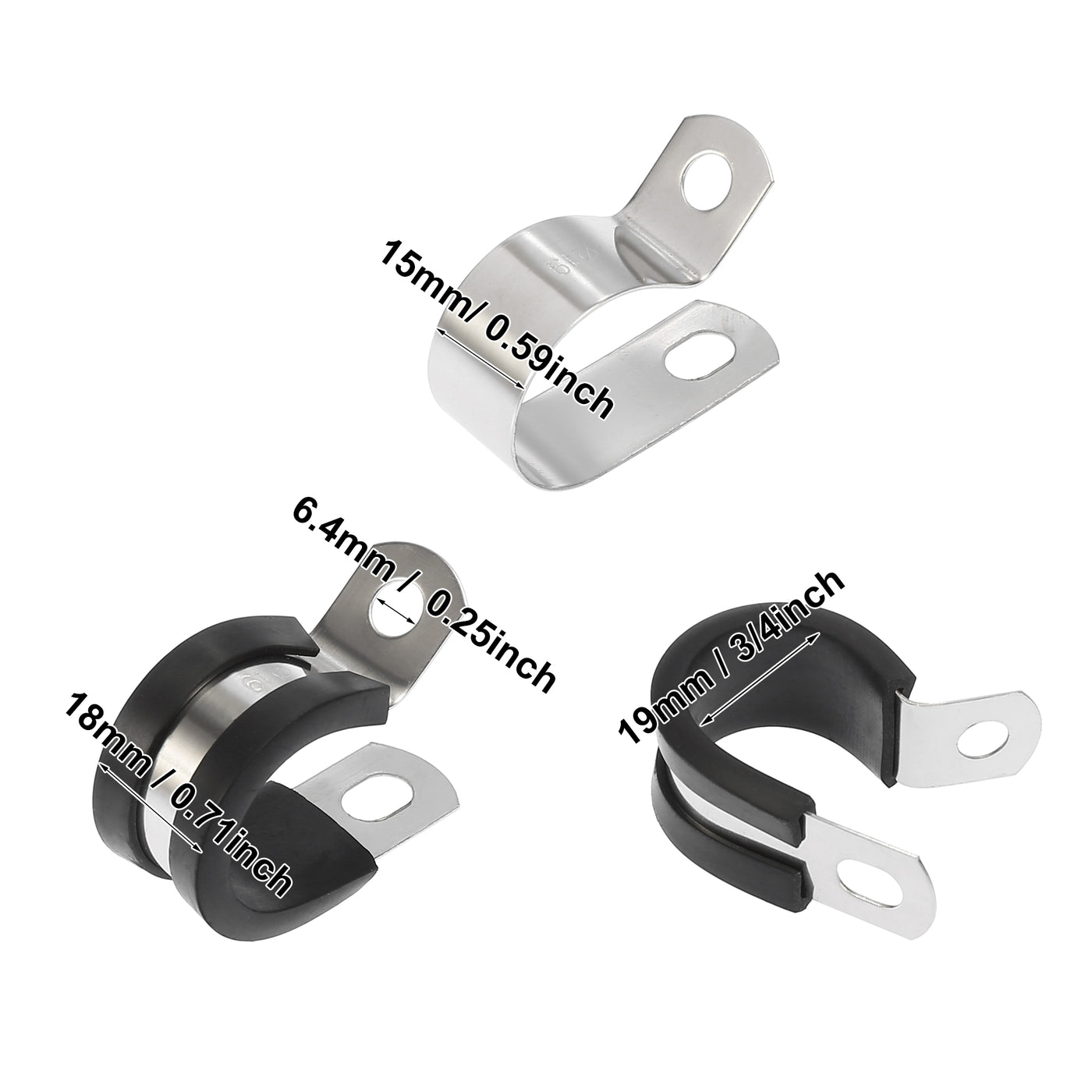 Harfington 10pcs R Shape Automotive 304 Stainless Steel Cable Clamp Rubber Cushioned Metal Clamp Fastener for Tube Pipe Wire Installation