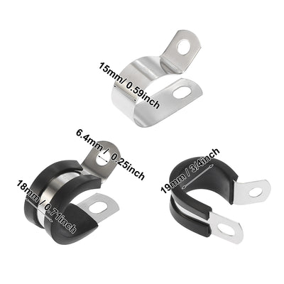 Harfington 10pcs R Shape Automotive 304 Stainless Steel Cable Clamp Rubber Cushioned Metal Clamp Fastener for Tube Pipe Wire Installation