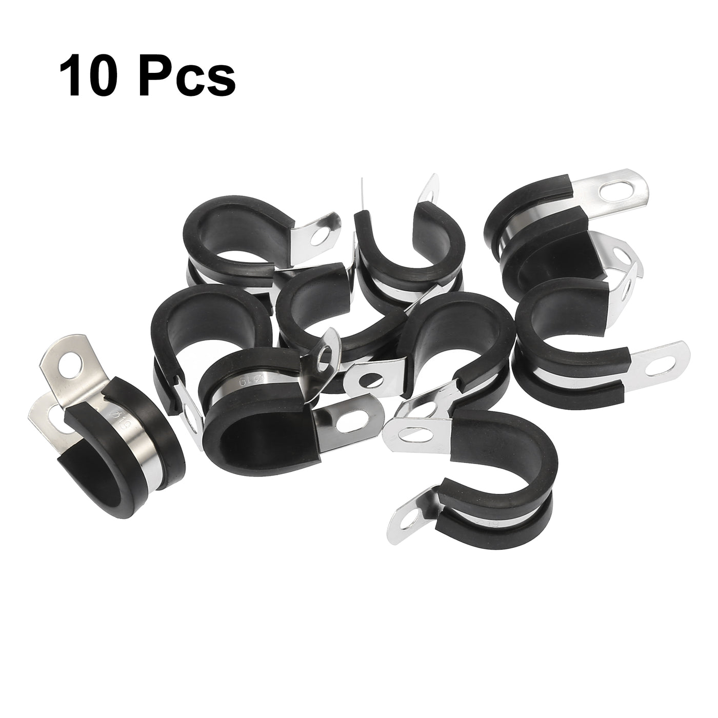 Harfington 10pcs R Shape Automotive 304 Stainless Steel Cable Clamp Rubber Cushioned Metal Clamp Fastener for Tube Pipe Wire Installation