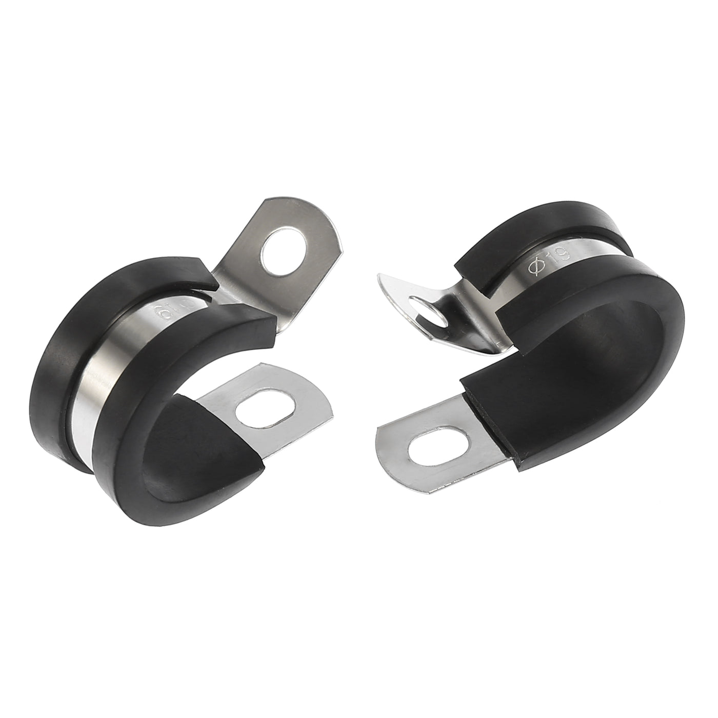 Harfington 10pcs R Shape Automotive 304 Stainless Steel Cable Clamp Rubber Cushioned Metal Clamp Fastener for Tube Pipe Wire Installation