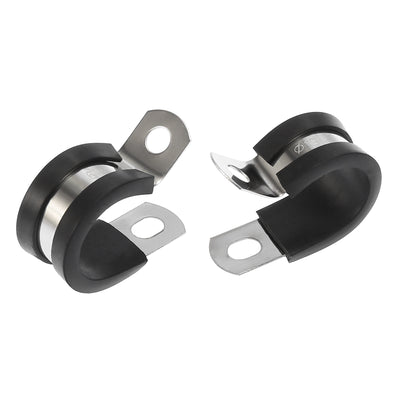 Harfington 10pcs R Shape Automotive 304 Stainless Steel Cable Clamp Rubber Cushioned Metal Clamp Fastener for Tube Pipe Wire Installation