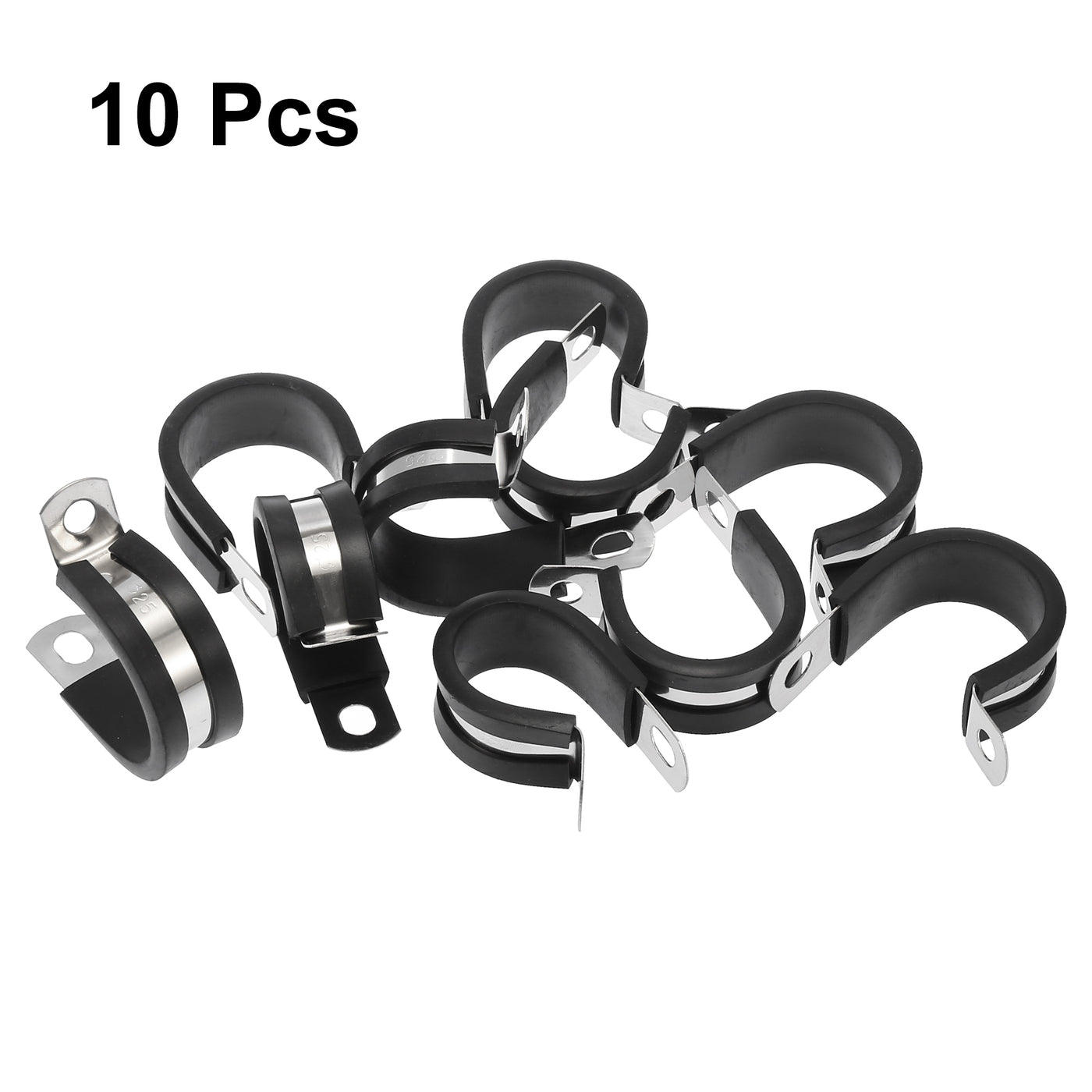Harfington 10pcs R Shape Automotive 304 Stainless Steel Cable Clamp Rubber Cushioned Metal Clamp Fastener for Tube Pipe Wire Installation