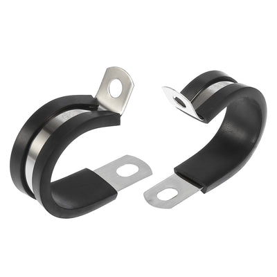 Harfington 10pcs R Shape Automotive 304 Stainless Steel Cable Clamp Rubber Cushioned Metal Clamp Fastener for Tube Pipe Wire Installation