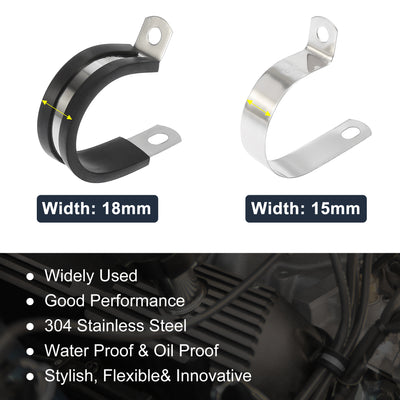 Harfington 10pcs R Shape Automotive 304 Stainless Steel Cable Clamp Rubber Cushioned Metal Clamp Fastener for Tube Pipe Wire Installation